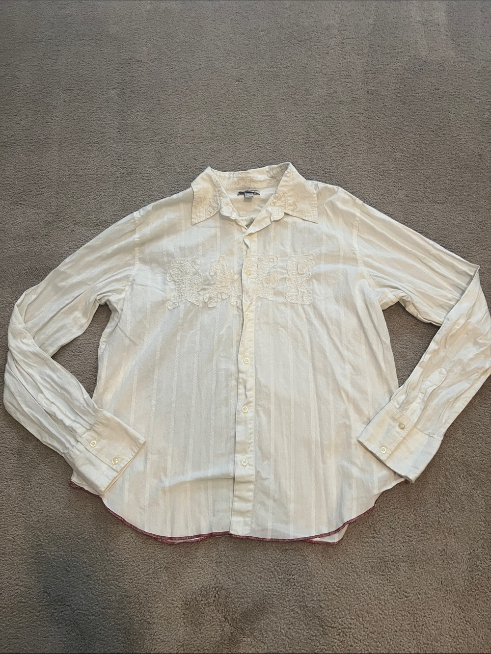 Rare Vintage Cream Button-Down Shirt with Embroidered Chest- size XXL, EUC
